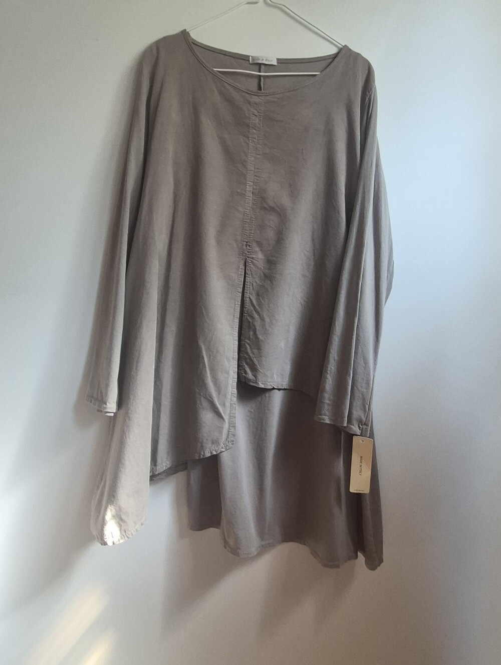 New Lagenlook Cotton Asymmetric Layered Tunic Top Long Sleeve Made in Italy